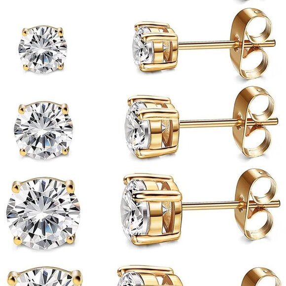 Jewelry - Women's 14K Gold Plated CZ Stud Earrings Simulated Diamond Round Cubic Zirconia